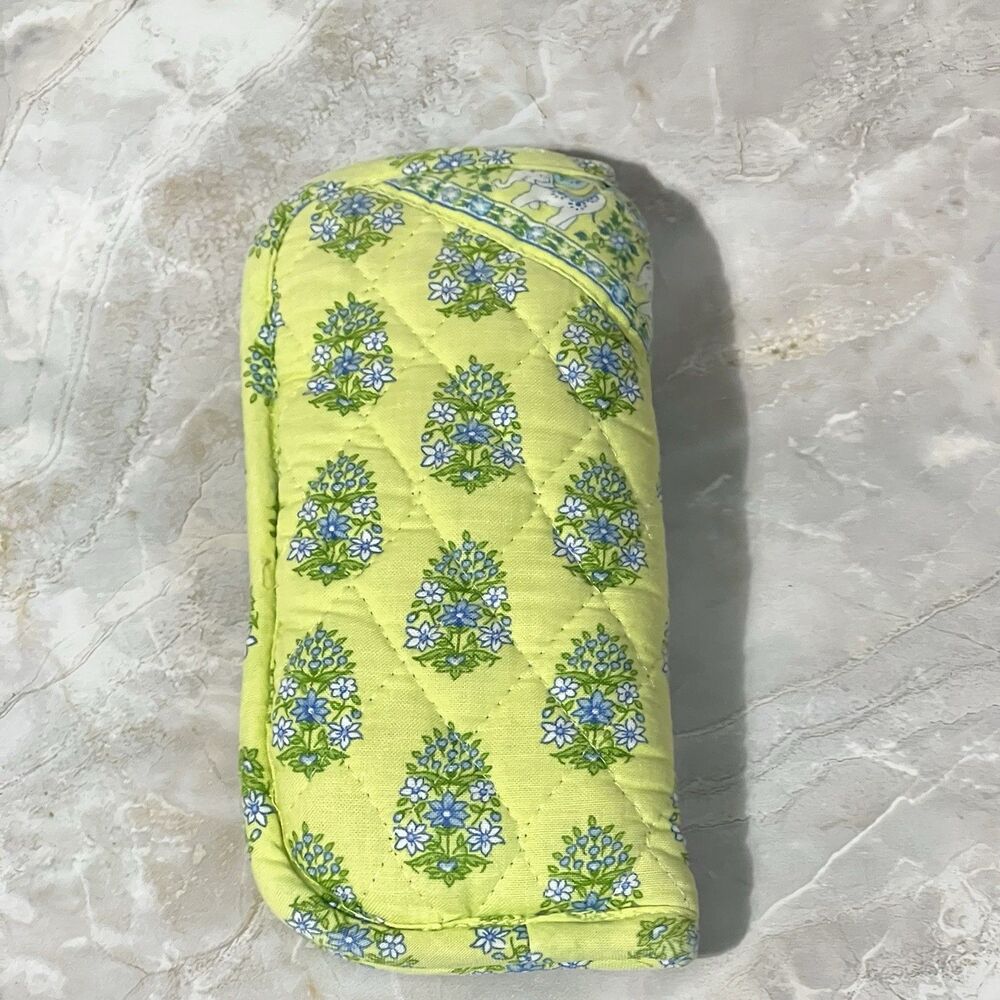 Vera Bradley Double Glass Case Quilted Floral Paisley Elephant Citrus Yellow - Picture 12 of 16